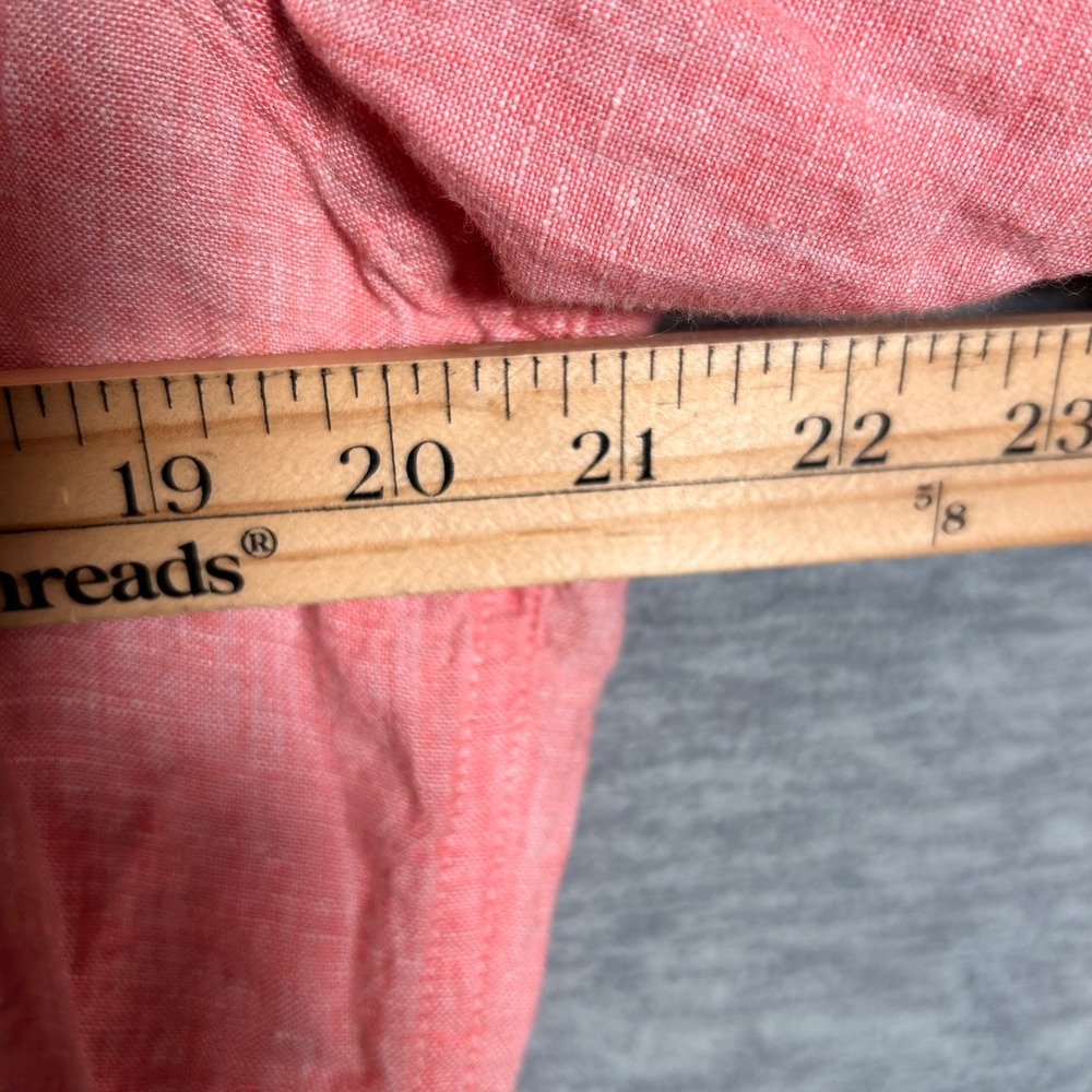 LL Bean Linen Shirt Mens M Tall Pink Long Sleeve Slightly Fitted Spring Summer - Picture 6 of 8